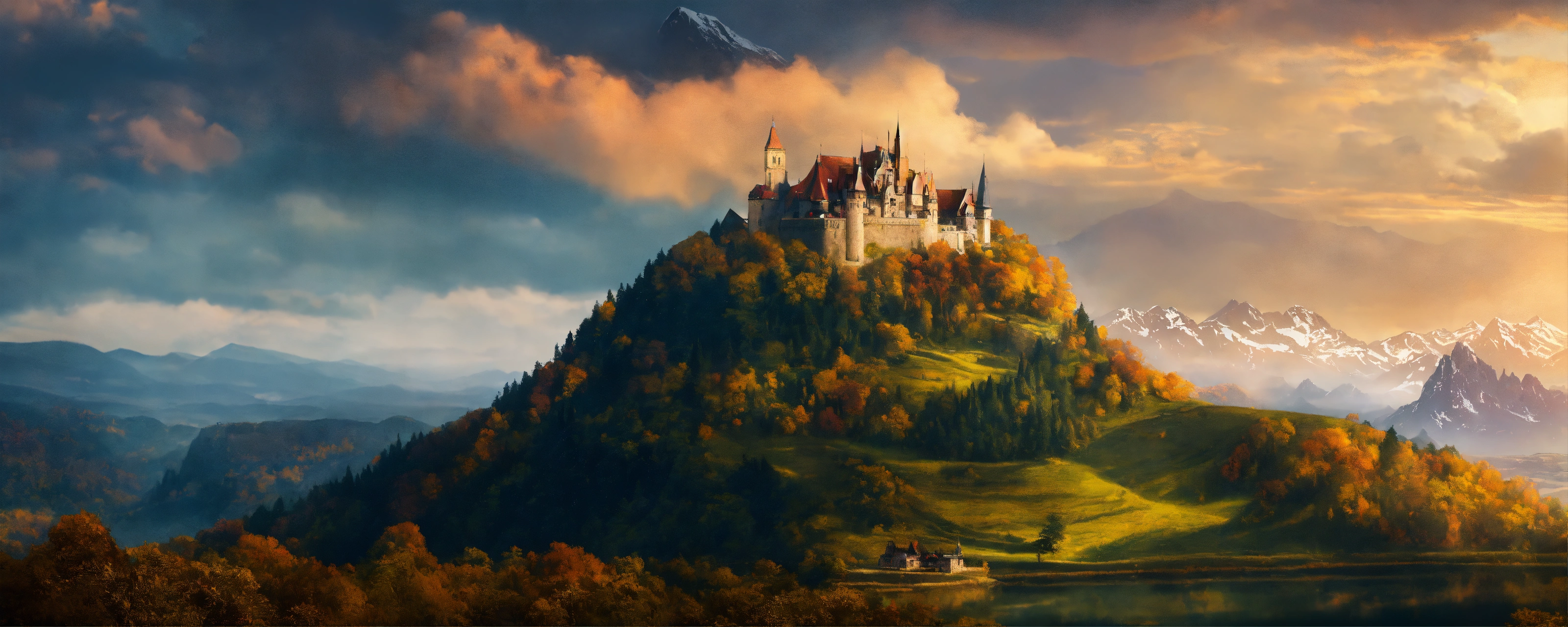 Lexica - A fantasy landscape with mountain landscape and a castle on ...
