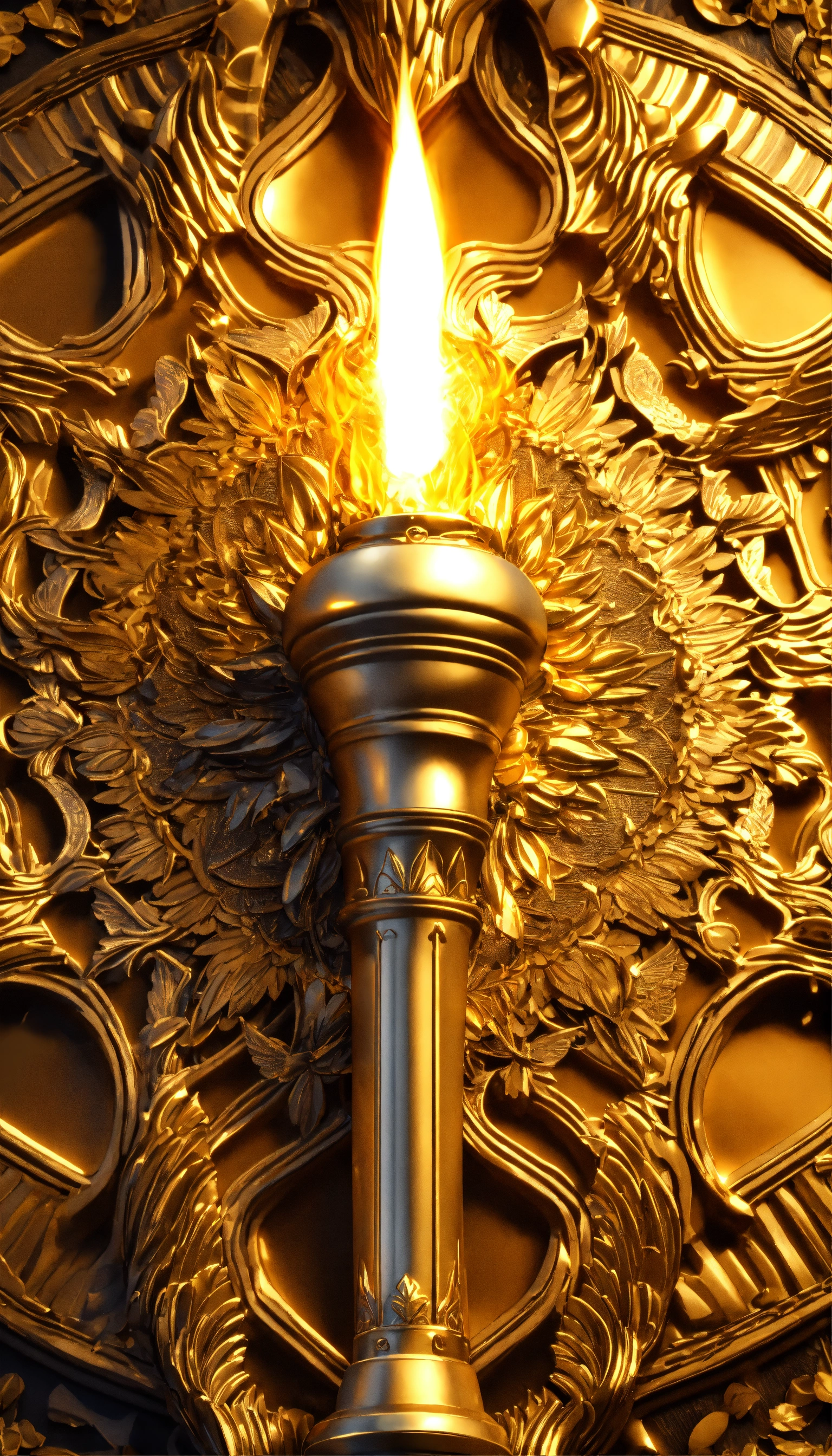 Lexica - Powerful, detailed torch, real, 3D, golden colored torch with ...