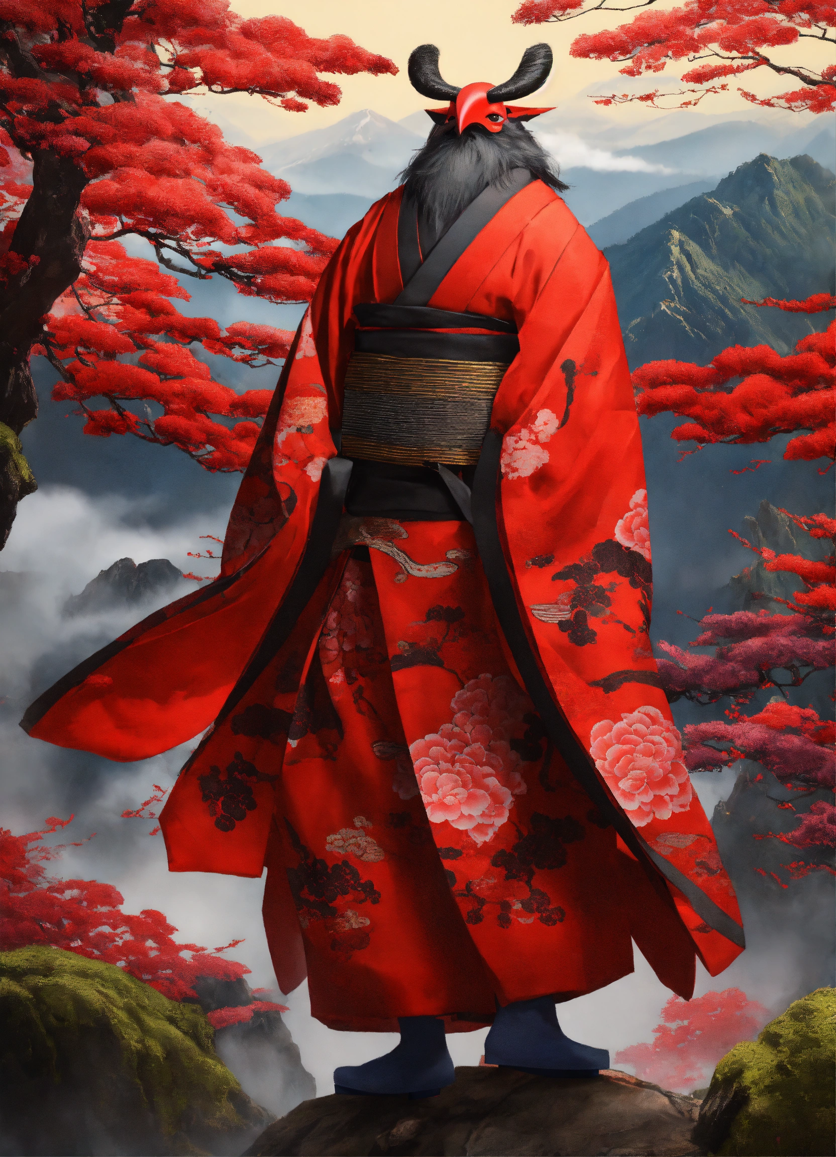 Lexica - Tengu japon, homme, corps rouge, long nez de 50 cm rouge ...