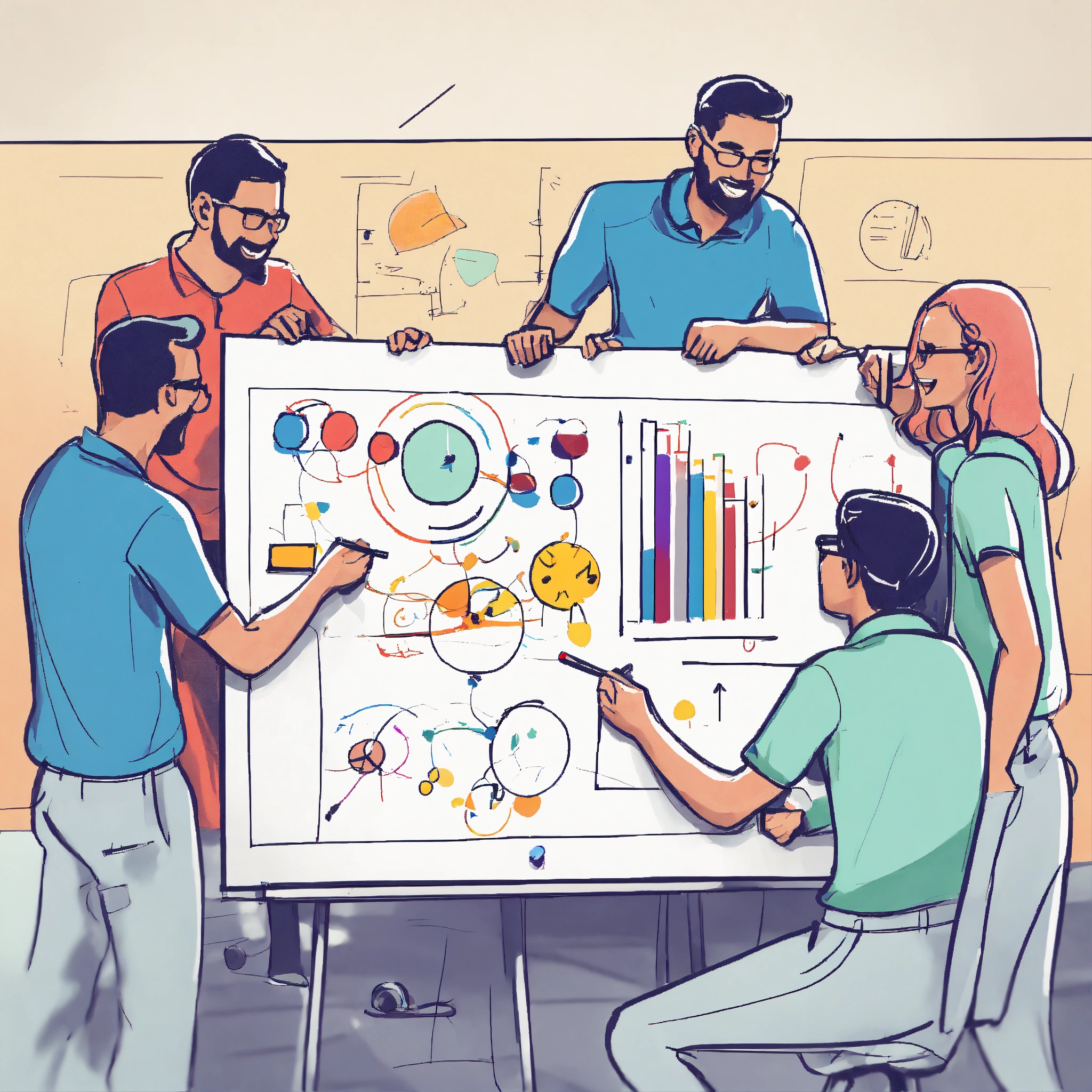 Lexica - Very simple drawing of a cheerful team creating a design on a ...