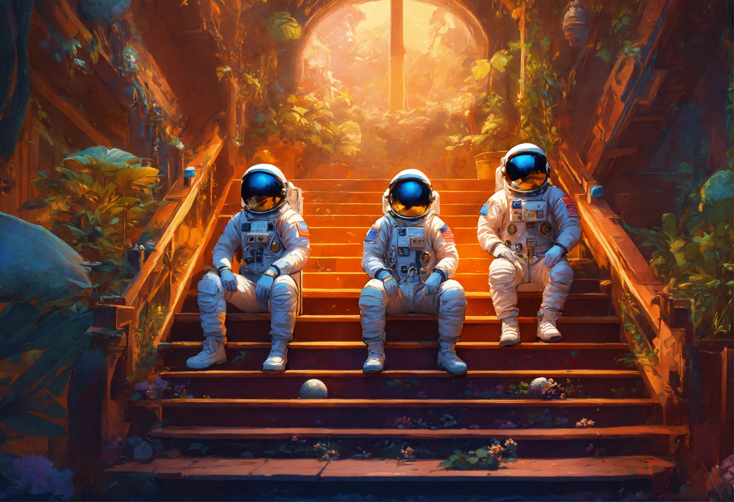 Lexica - Highly detailed 4k digital art, five astronaut, sittin on ...