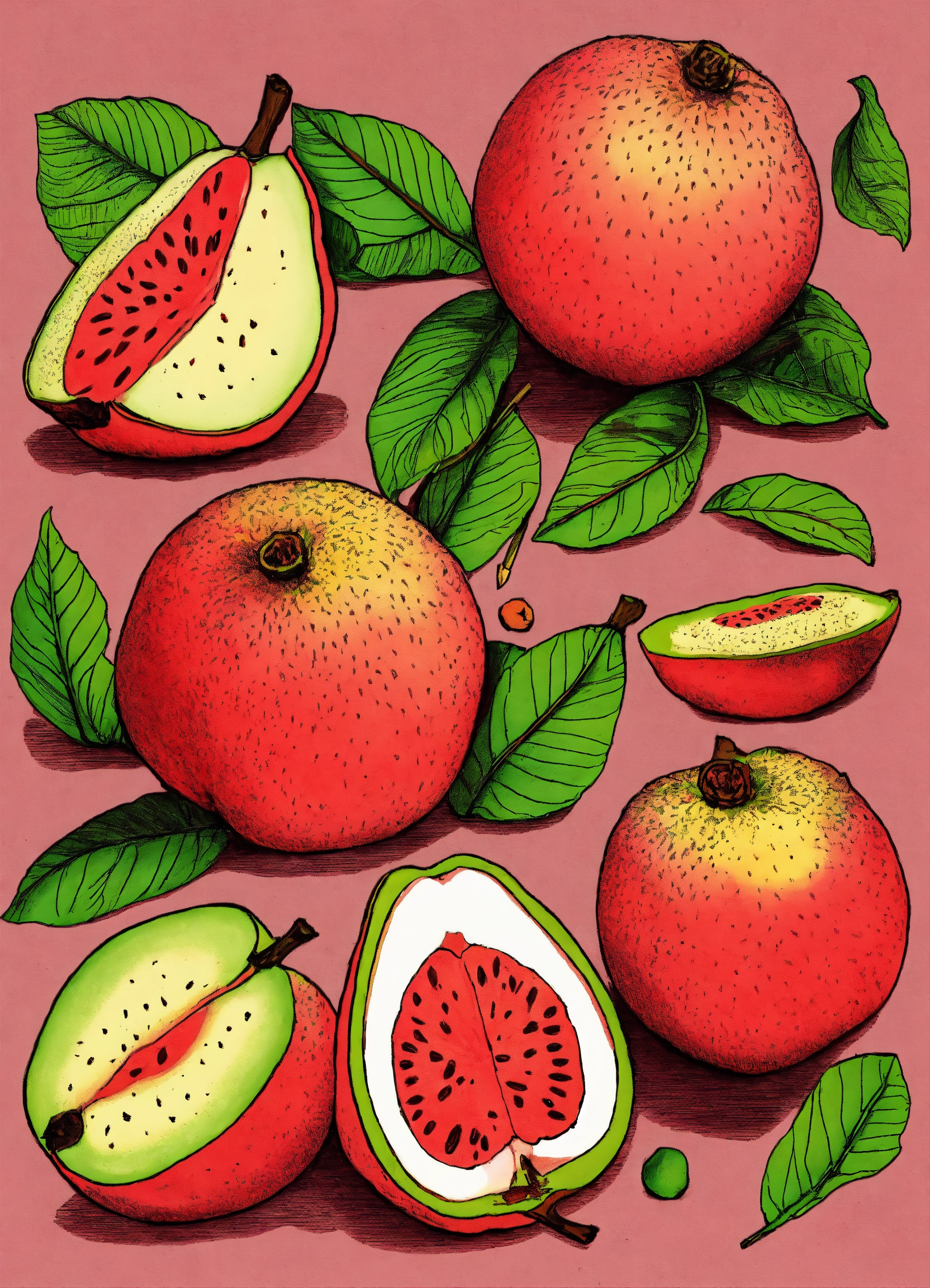 Lexica Simple pen and drawing of guava combinations wallpaper images