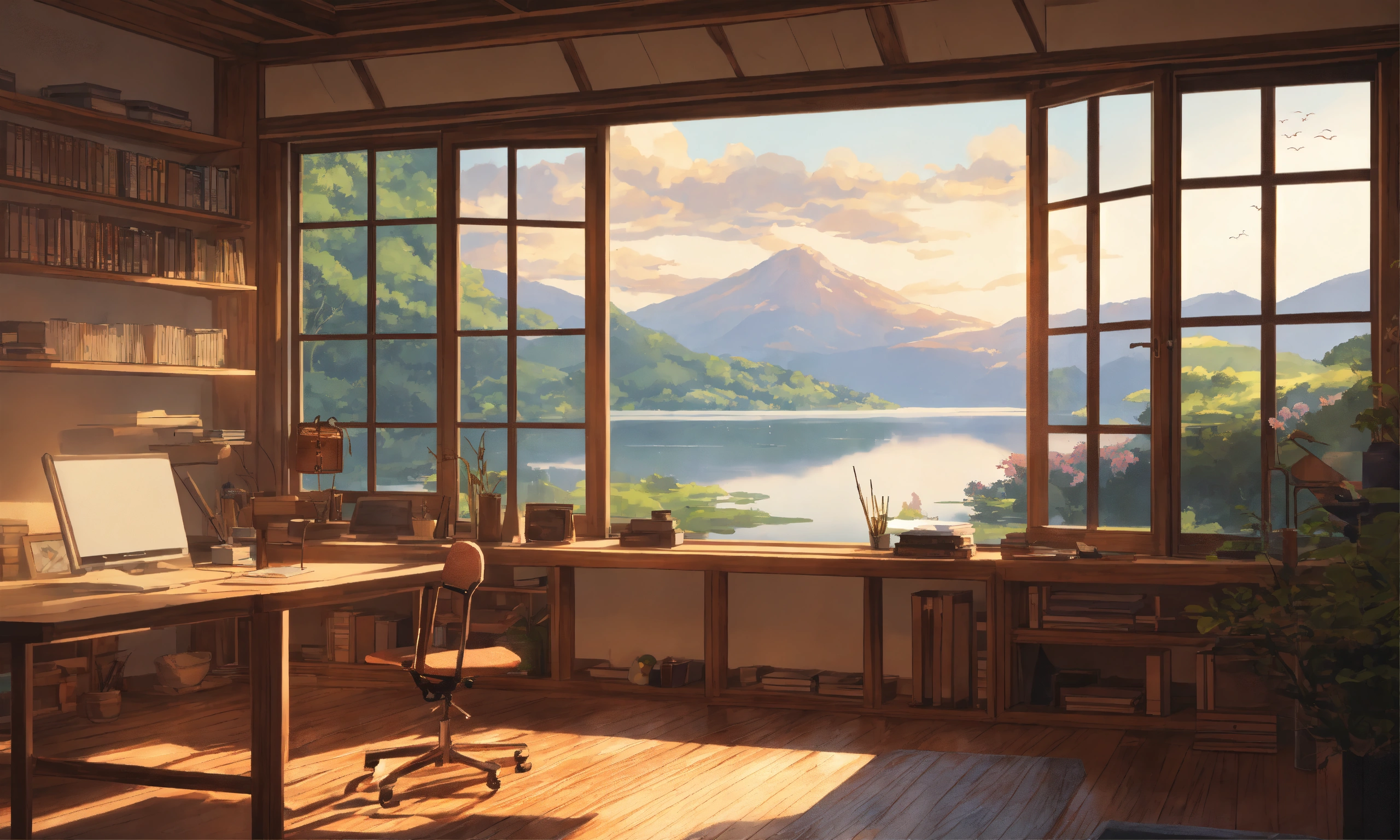 Lexica - Minimalistic study room in lake side house, wooden acrylic ...