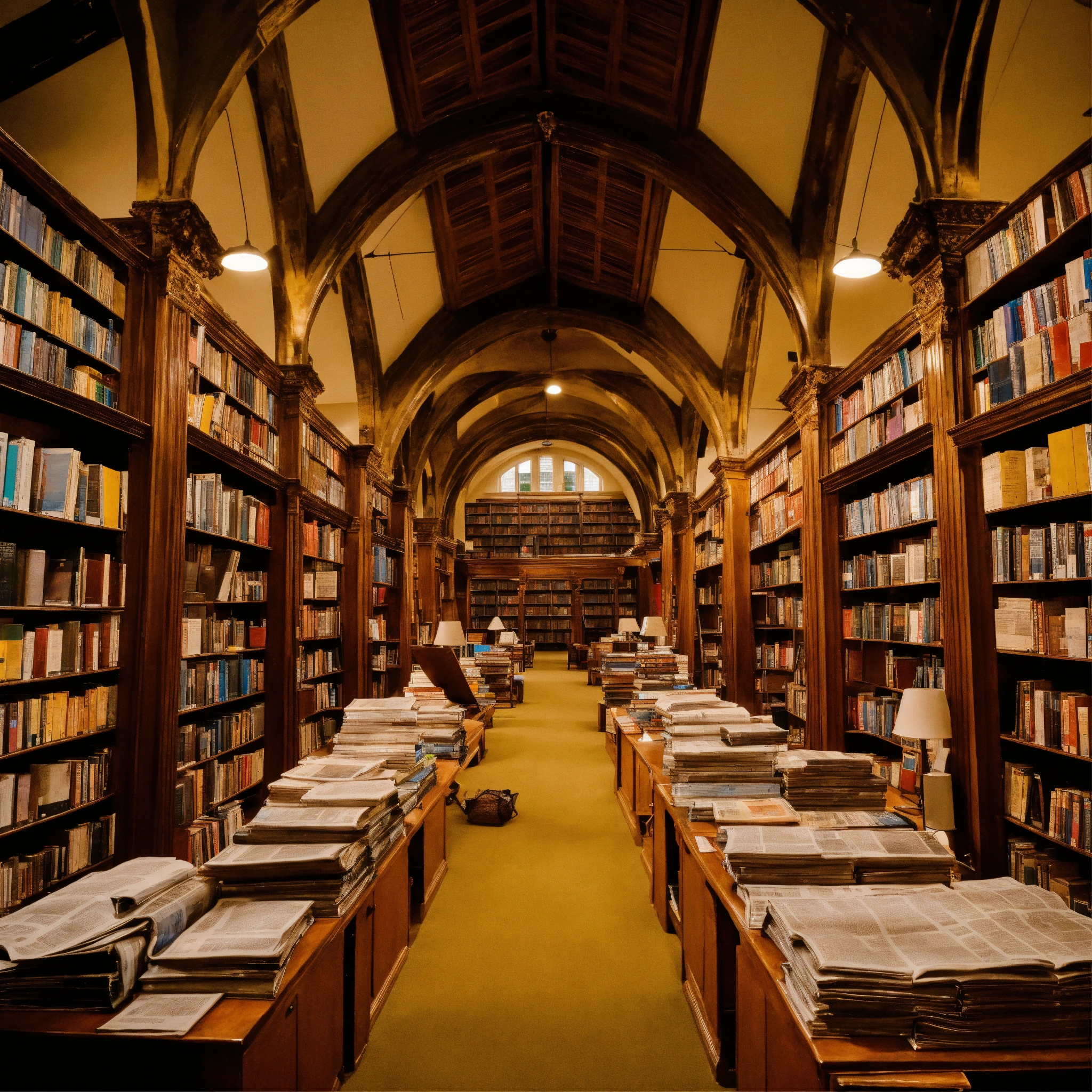 Lexica - A photo of a large library with rows of bookshelves filled ...