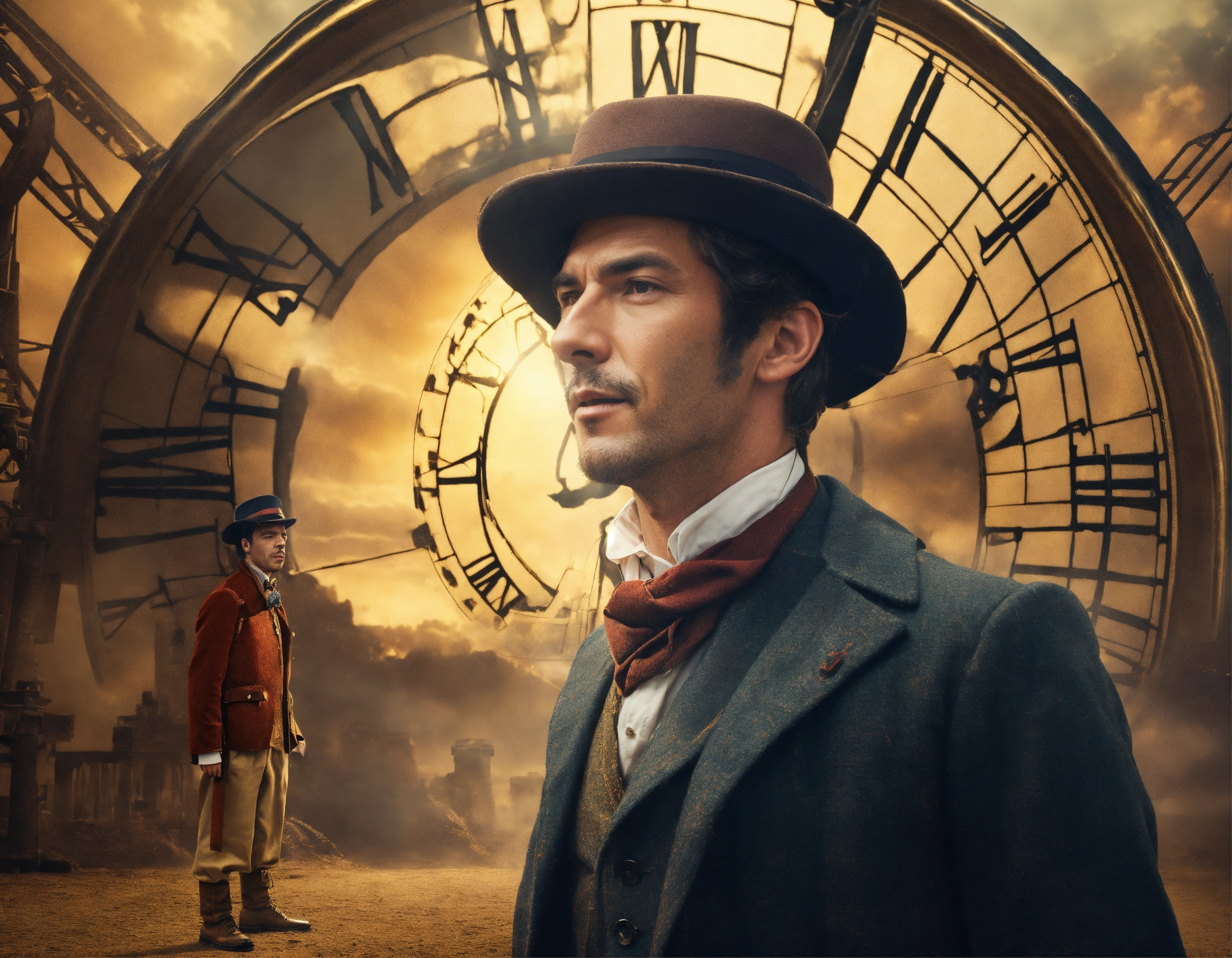 Lexica - Create an image of a man being transformed into a time traveller.