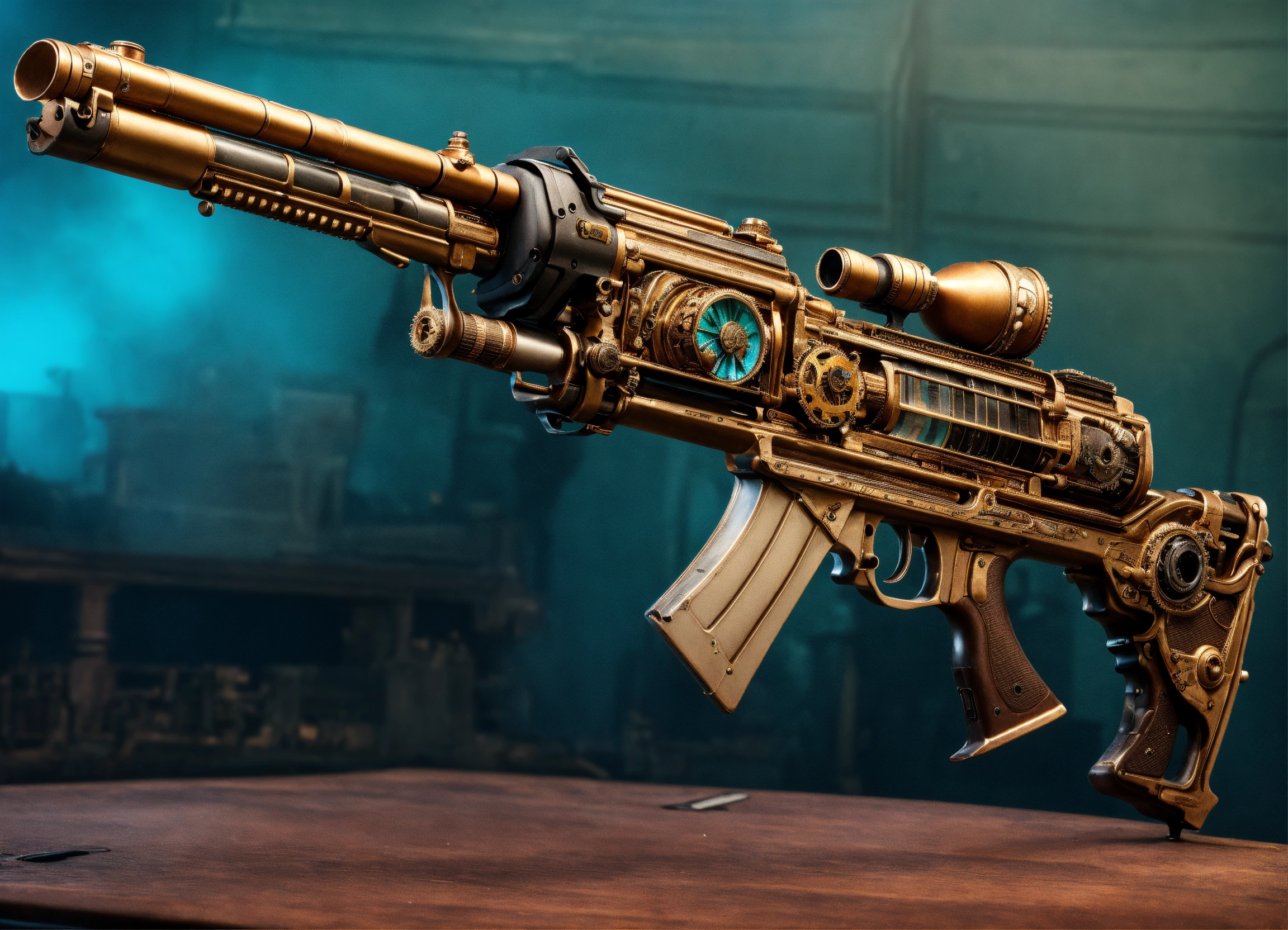 Lexica - Full side view of an ultra detailed realistic steampunk rifle