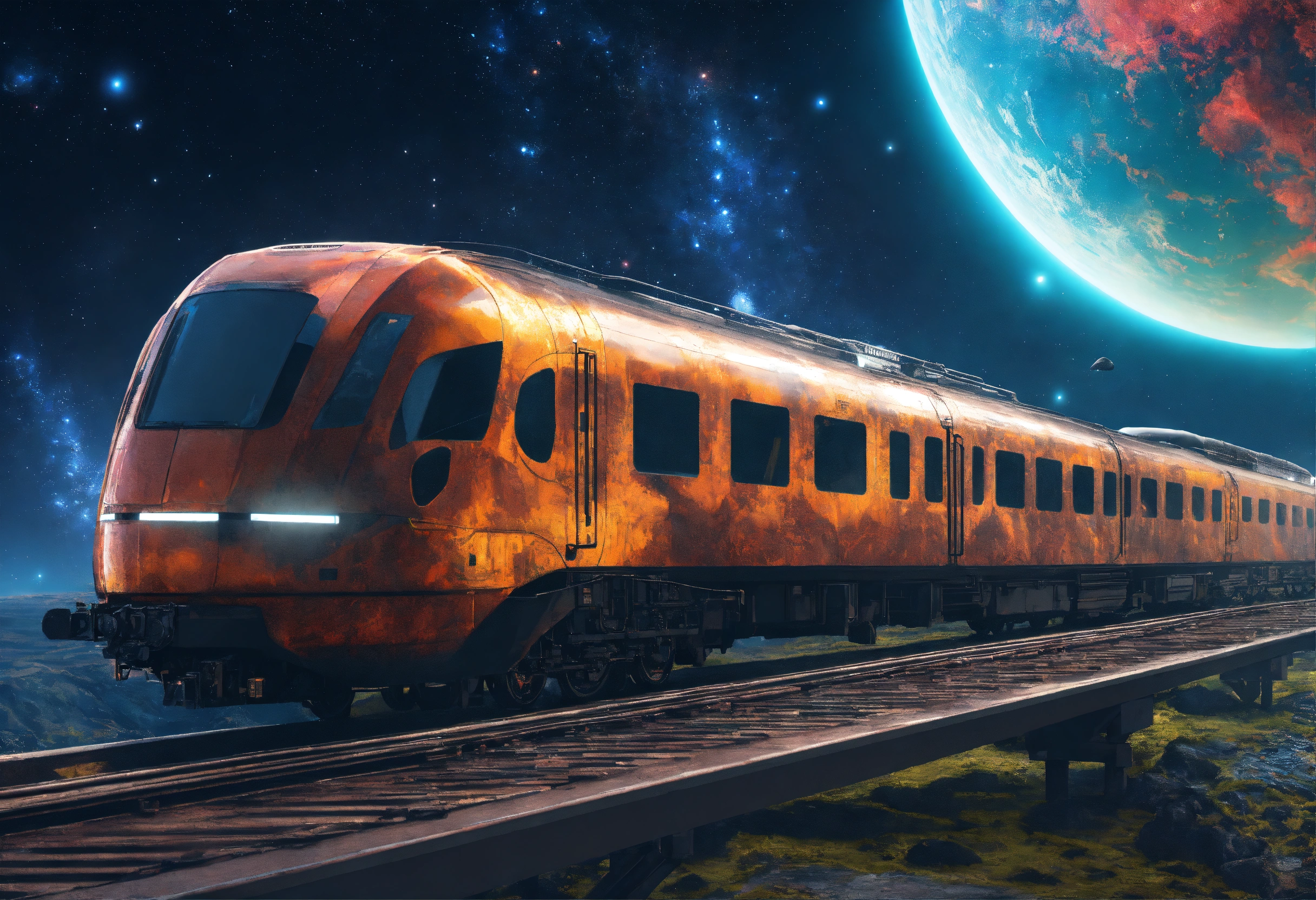 Lexica - Surreal style, A future train in cosmic space, dystopian, 8k ...
