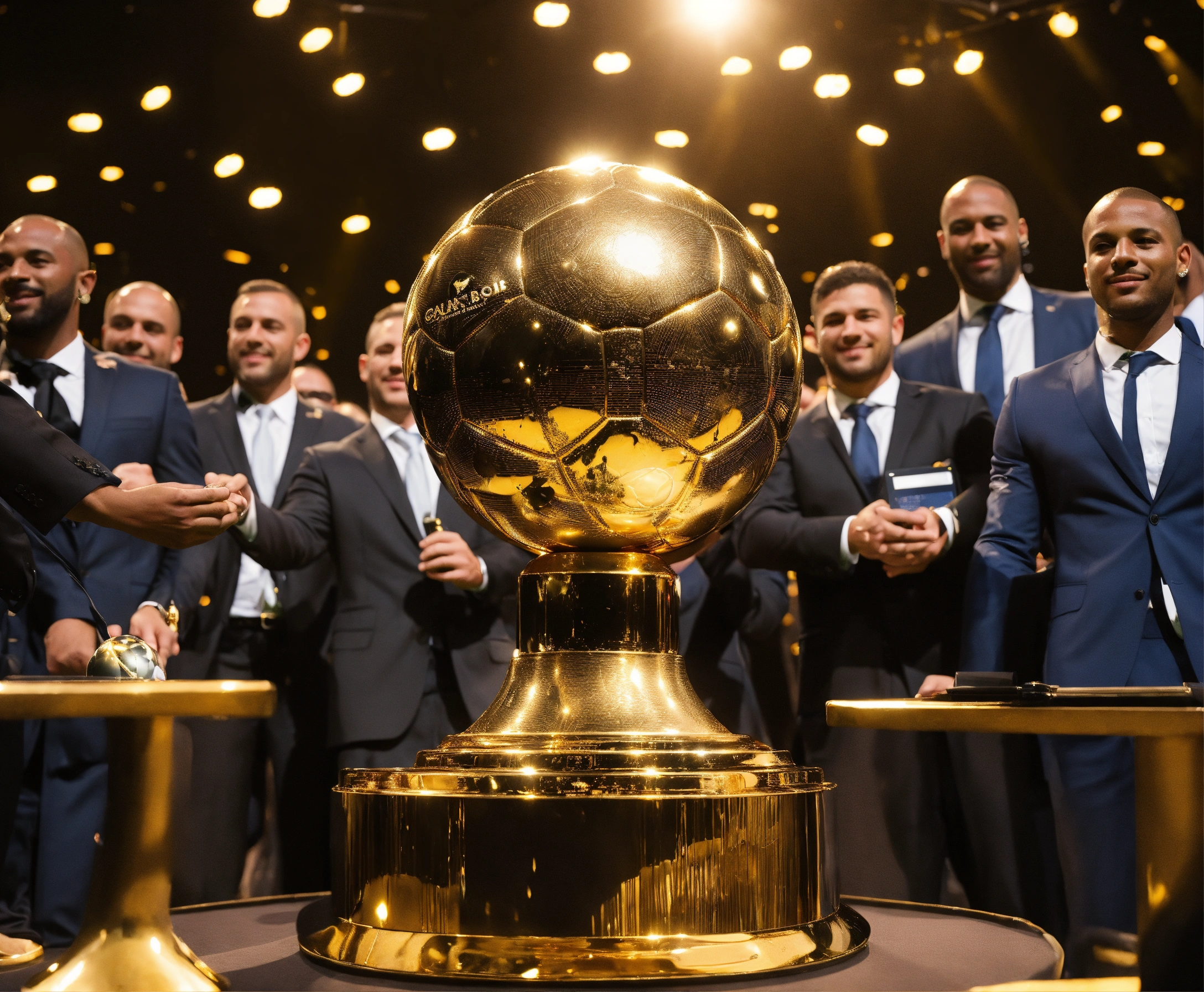 Lexica - Awarding the golden ball to the best football player, on stage ...