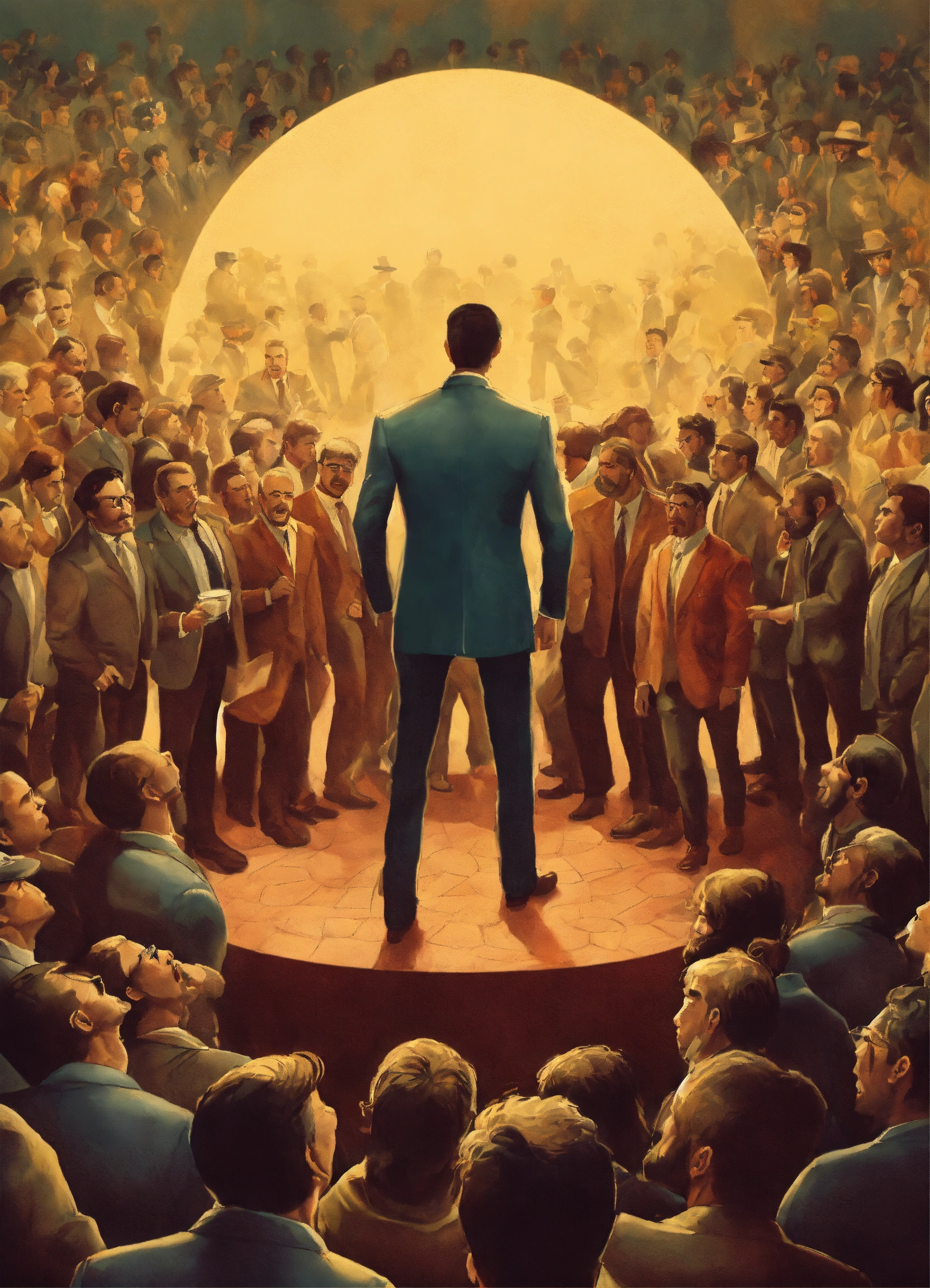 Lexica - A lone man getting surrounded by an angry mob of men in a ...