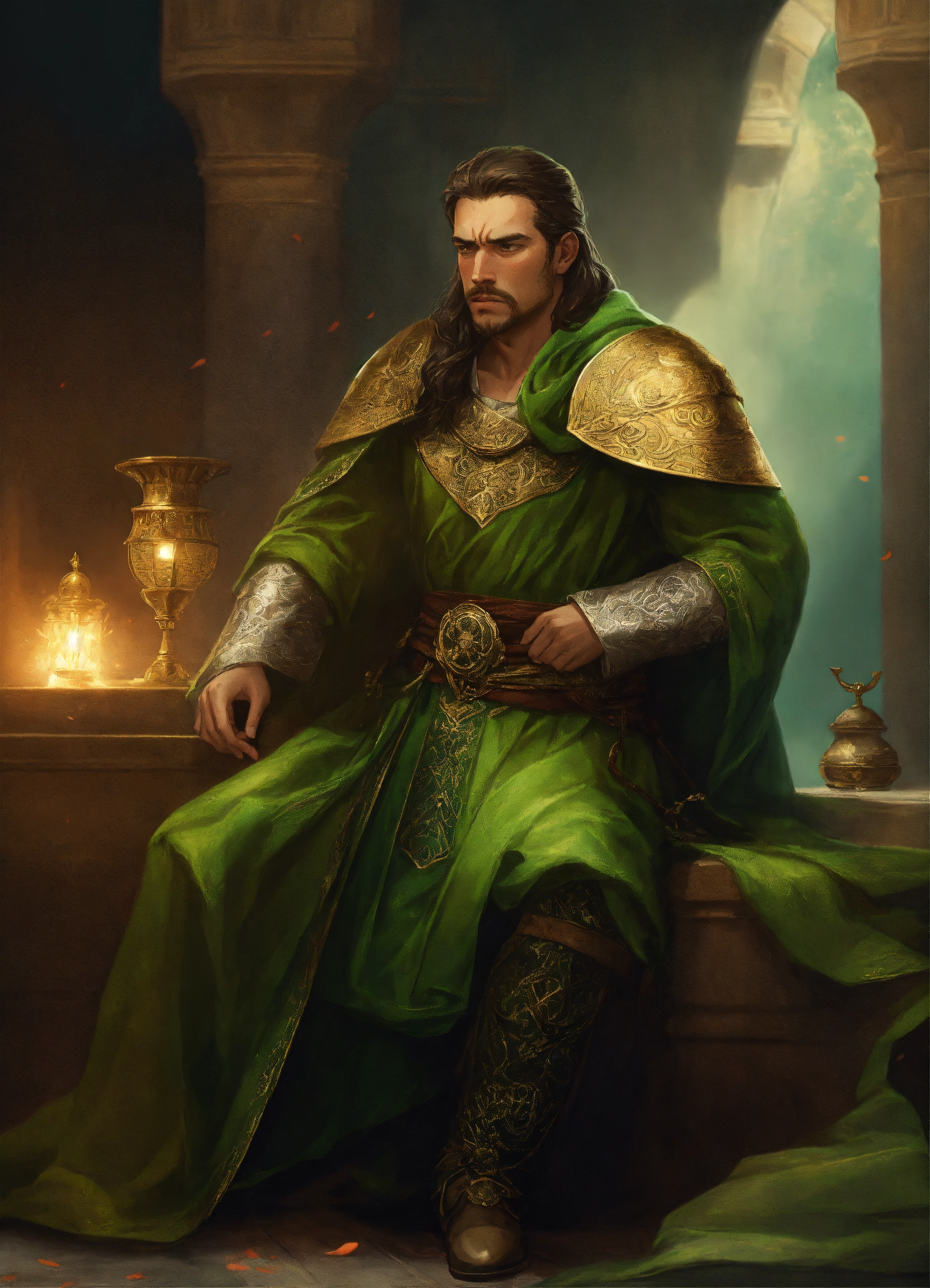 Lexica - Cover for the book in a fantasy style.. A man is tired, sick ...