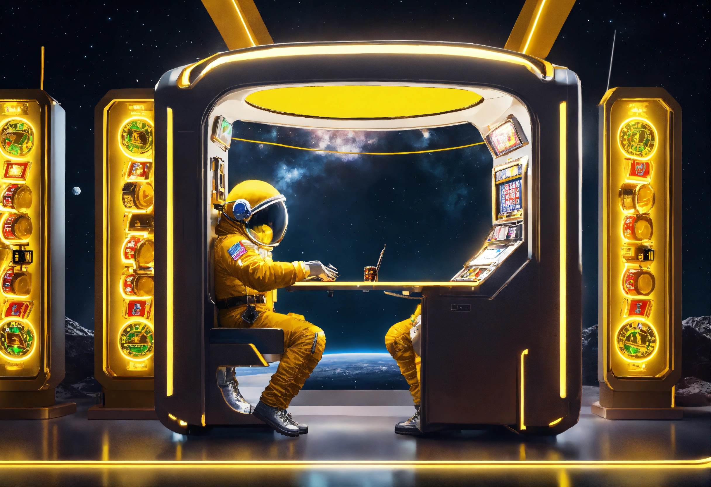 Lexica - Cute Astronaut playing casino slot machine seatdown on the ...