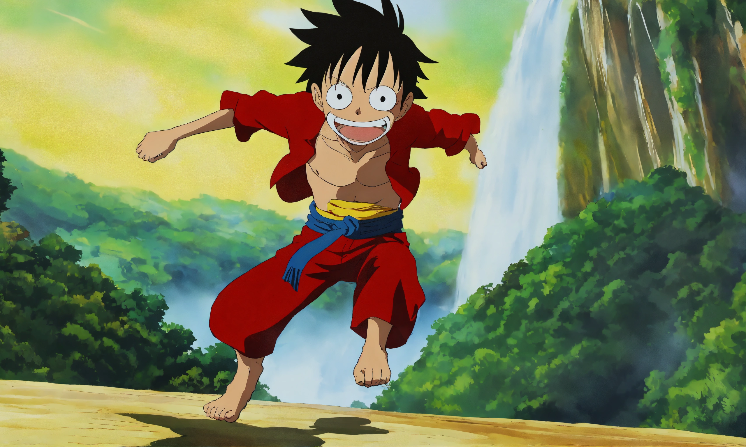 Lexica - Monkey D. Luffy running towards a large blue waterfall in the ...
