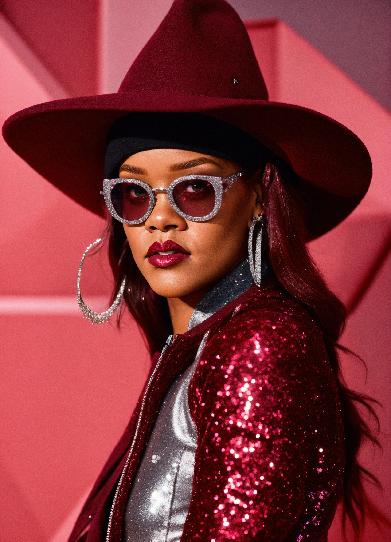 Lexica - Rihanna glittery maroon and silver zip-up bodysuit, with ...
