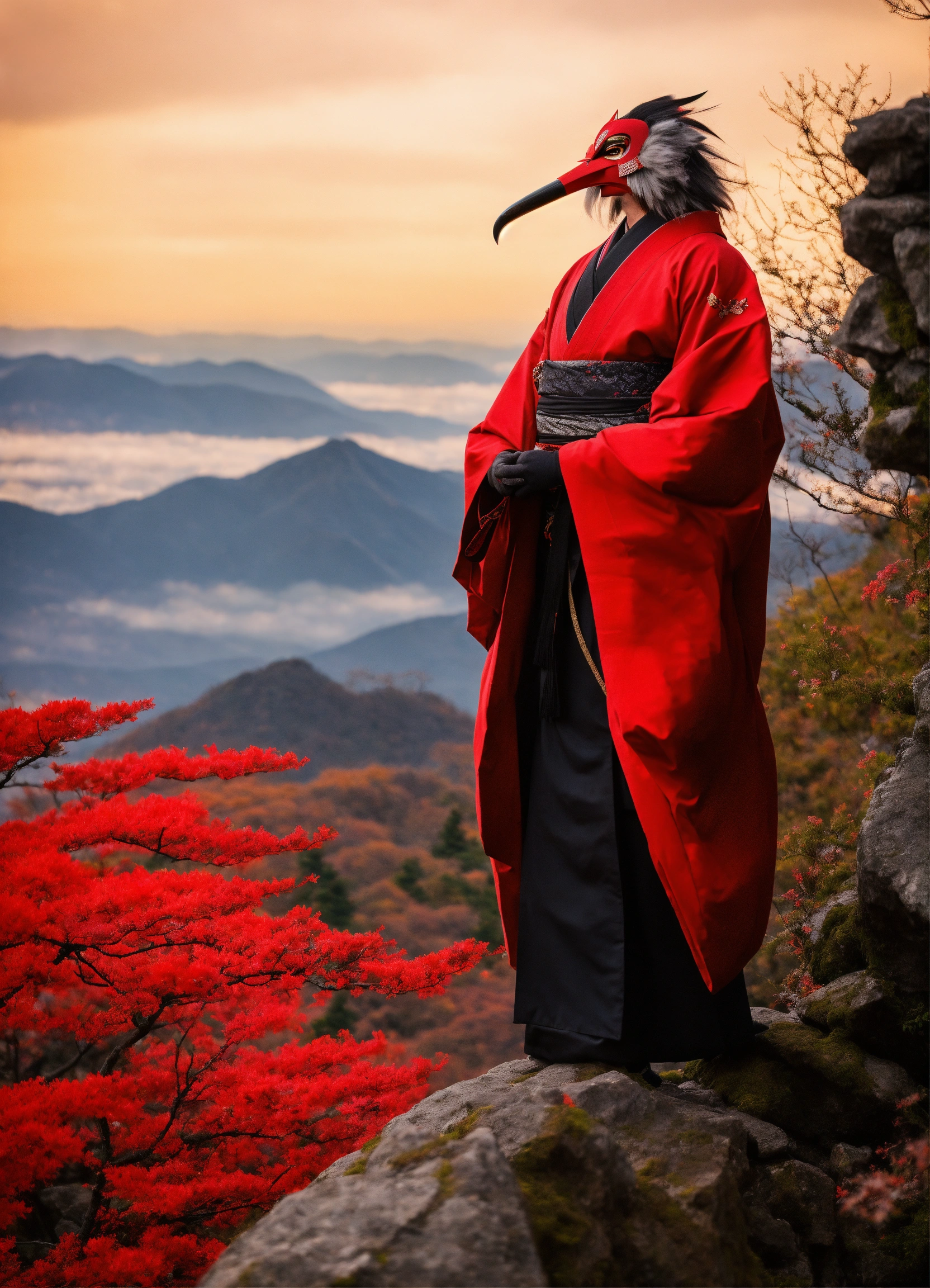 Lexica - Tengu japon, homme, corps rouge, long nez de 50 cm rouge ...