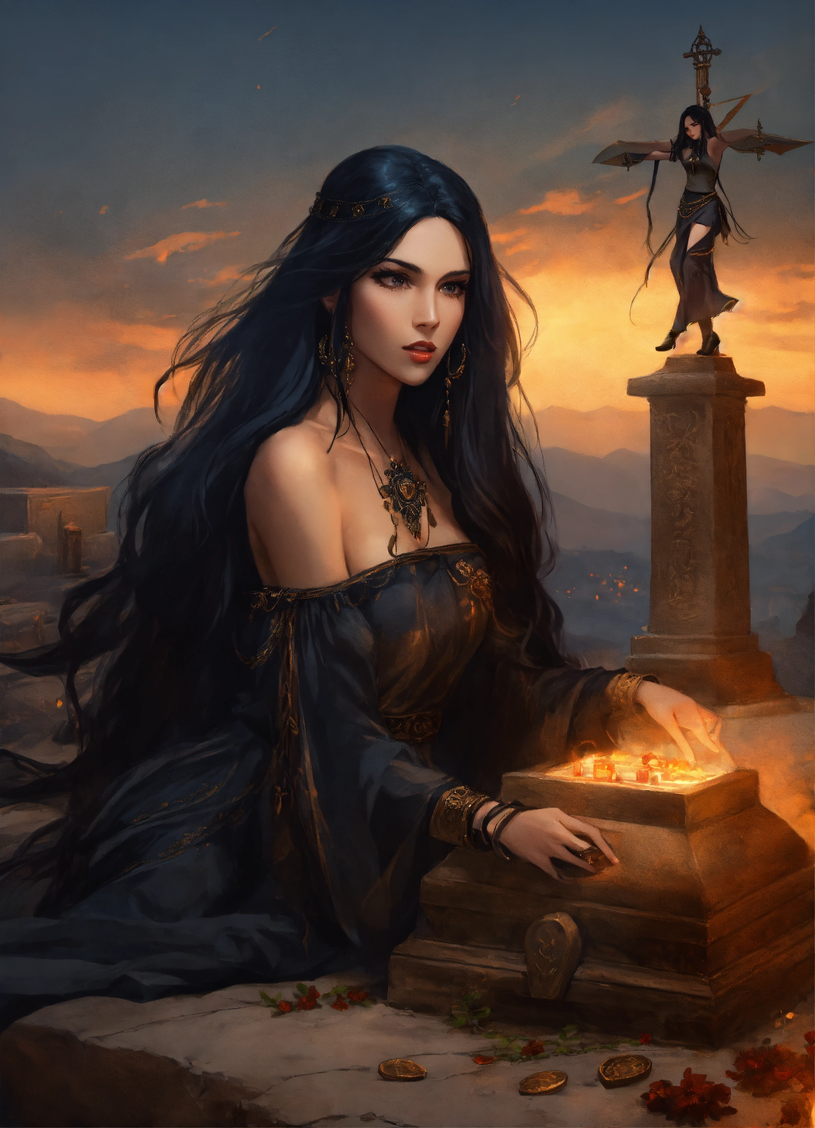 Lexica - A beautiful sorceress with long black hair dressed in a black ...