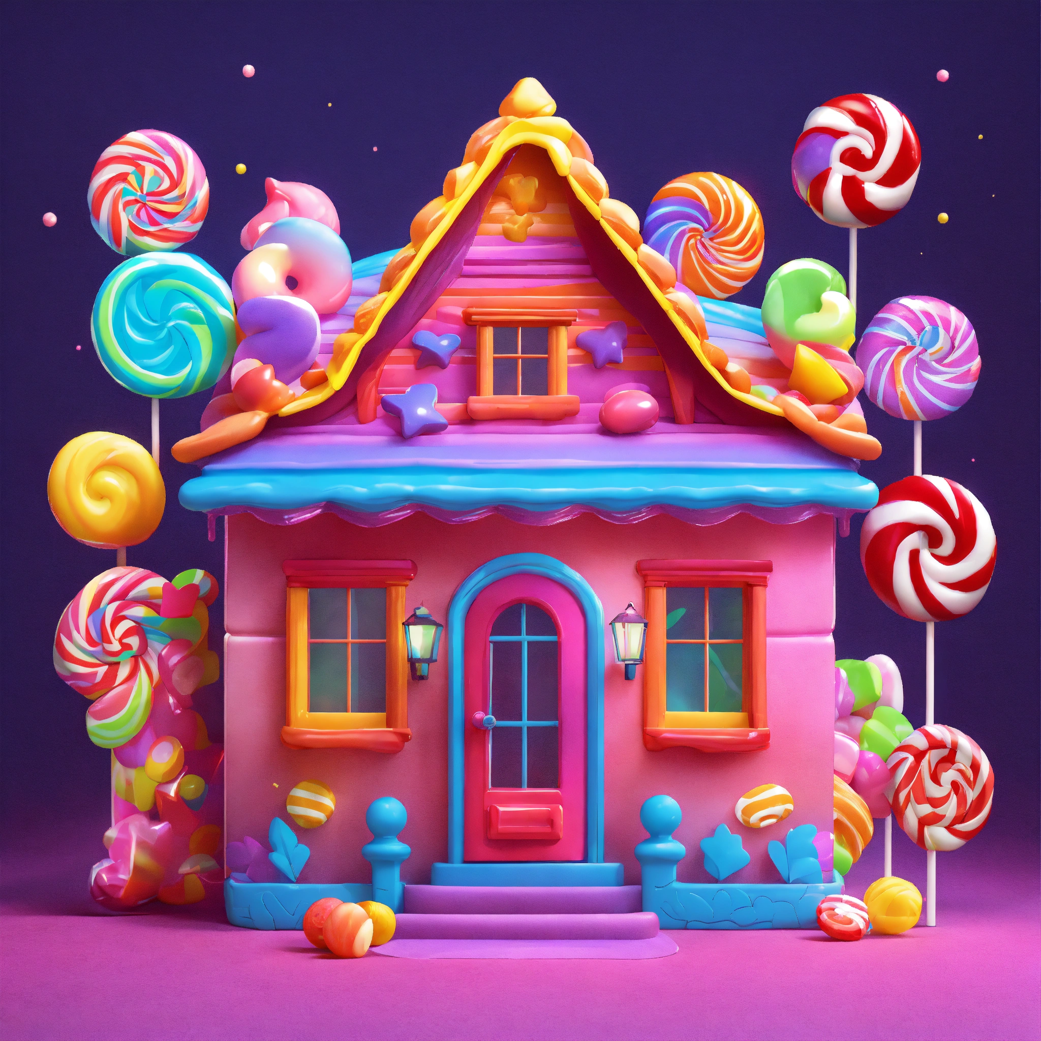 Lexica - Cute candy house neon colors 3d realistic style
