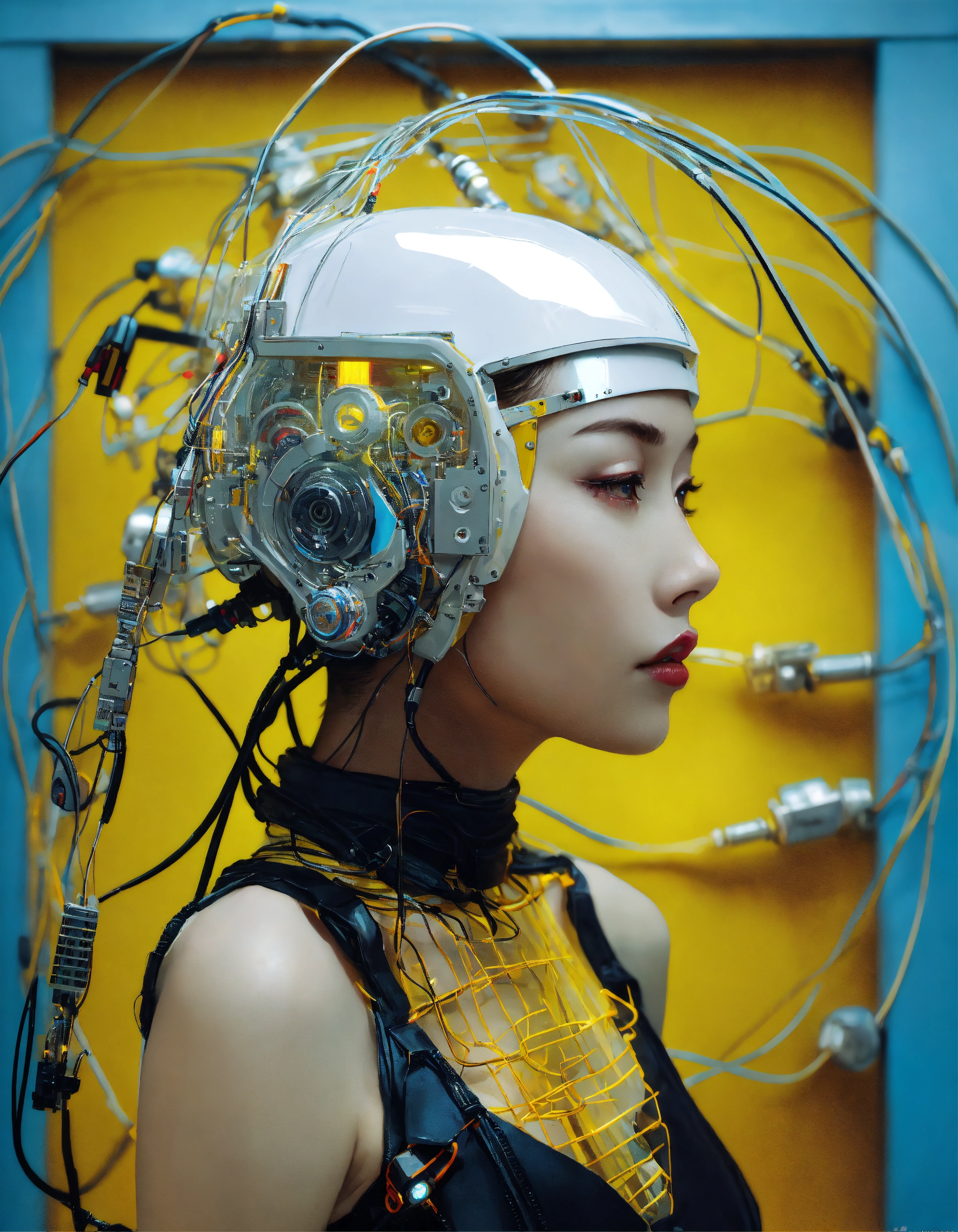Lexica - Profile Photography, in front of a yellow wall, an asian ...