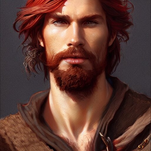Lexica - Portrait of a young ruggedly handsome but easygoing pirate, male,  masculine, upper body, red hair, long hair, d & d, fantasy, intricate,  ele...