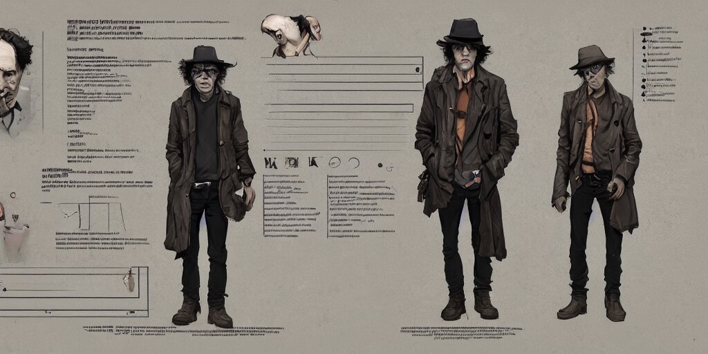 Lexica - Bob Dylan design, character sheet, Greg Rutkowski, Zabrocki ...