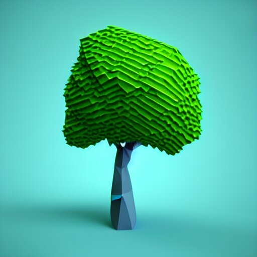 Lexica - A 3d low poly object of just a small green tree on the blue ...