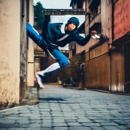 Lexica - Photo of ninja running around the streets of Edo in parkour ...