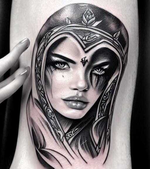 Lexica - Tattoo design on white background of a beautiful girl warrior ...