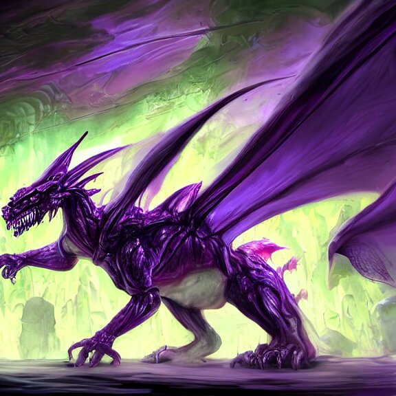 Lexica - Inside a cavernous stomach, the walls purple and pulsing, acid  pooling inside, acid melting a small dragon, food pov, micro pov, prey pov,  v...