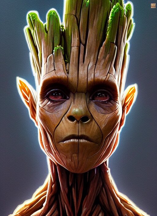 Lexica - Symmetry!! portrait of groot, intricate, elegant, highly ...
