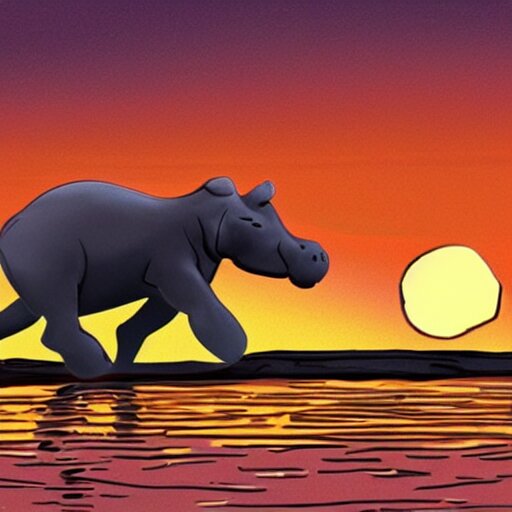 Lexica - A concept art of a hippopotamus riding a bike in the sunset