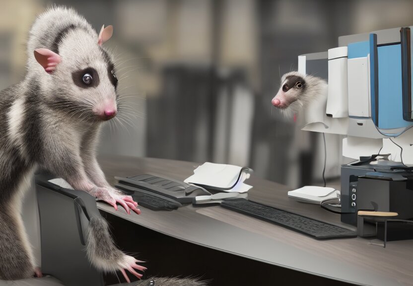 Lexica - possum dressed as an office worker, working on a desktop ...