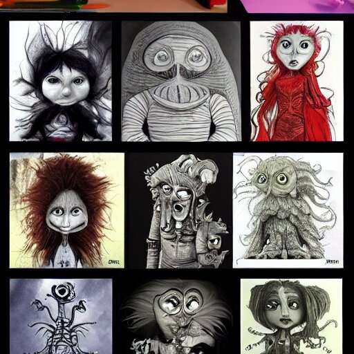 Lexica - Childrens Character design Concept arts created by Tim Burton ...