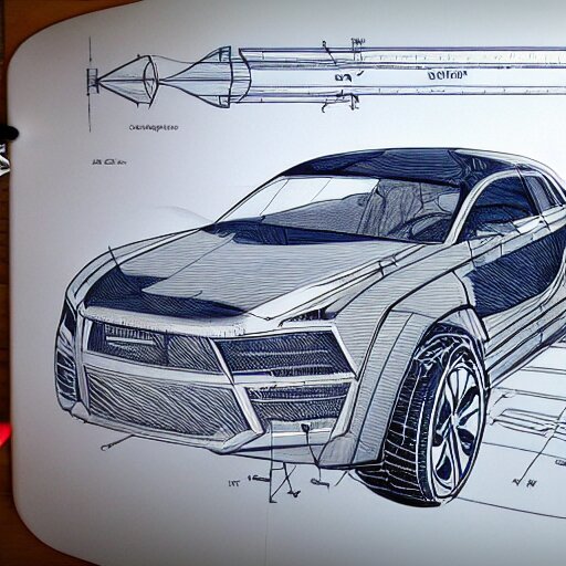 Drawing, Blueprints for a car, science fiction, technical, high ...