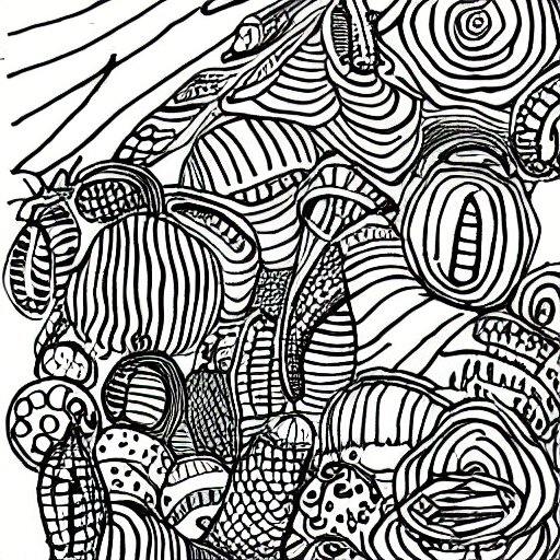 Lexica - Doodle pen drawing of a alien landscape with strange life