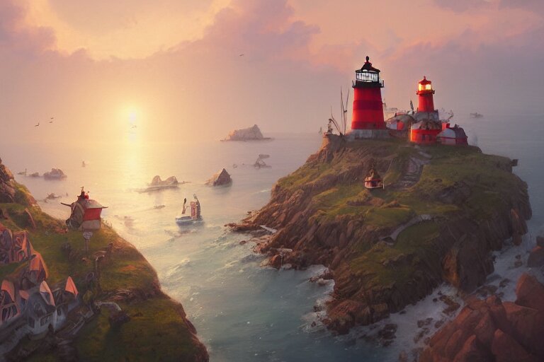 Lexica - Cozy small fantasy village on a cape with a lighthouse ...