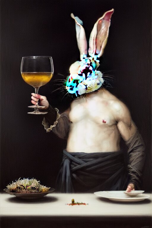 Lexica - Baroque oil painting handsome rabbit in elegant black suit ...