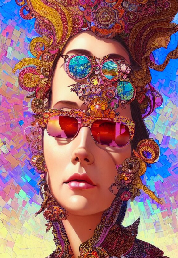 Lexica - Close up of a beautiful woman wearing a kaleidoscopic ...