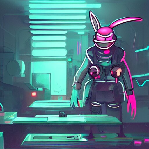 Lexica - Concept art of a rabbit cyberpunk game