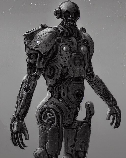 an alien cyborg soldier in power armor, by beksinski, 4 k, devia ...