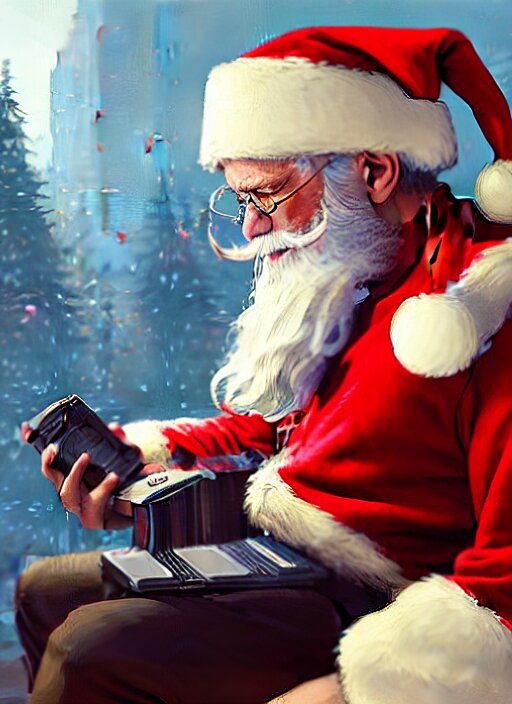 Lexica - Highly detailed portrait of santa claus playing with a game ...