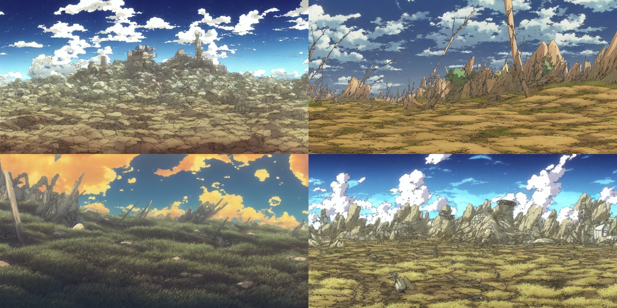 Lexica - A beautiful screenshot of the windswept wasteland from the anime  by Hayao Miyazaki, landscape background, anime pixiv