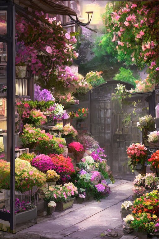 Lexica - A little flower shop's front gate, fresh, digital illustration ...