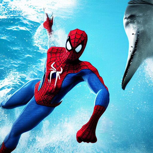 Lexica - A portrait of Spiderman punching a shark on the snout in the ...