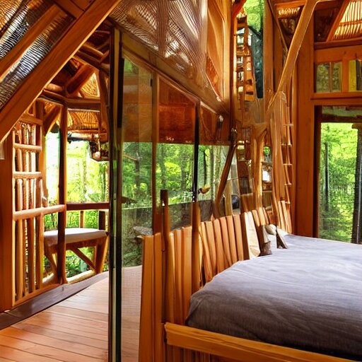 Lexica - Interior of an epic treehouse. modern design, window viewing ...