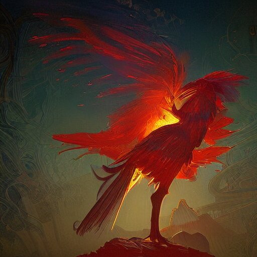 Lexica - The solarpunk phoenix, red bird, regeneration, landscape, epic ...
