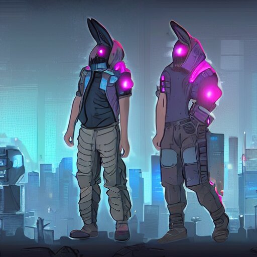 Lexica - Concept art of a rabbit cyberpunk game