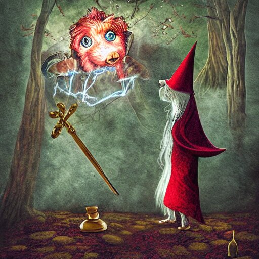 wizard dog as magic wizard casting spell surreal art - Arthub.ai
