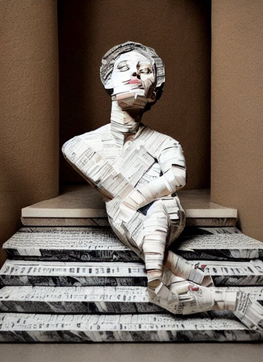 Lexica - A portrait of a beautiful young woman paper mache wrapped and ...