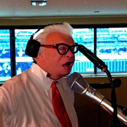 painting of harry caray singing in press box in the