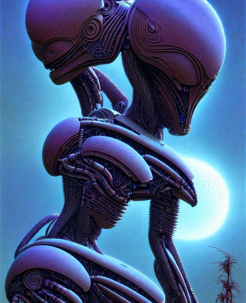 Lexica - Humanoid robot,, symmetry, faded colors, exotic alien features ...