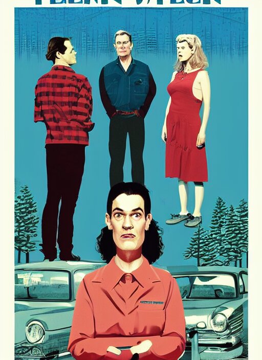 Lexica - Twin Peaks art, of Michael Shannon dressed as mechanic talking to  Jennifer Connelly wearing light blue diner waitress dress, poster artwork  ...